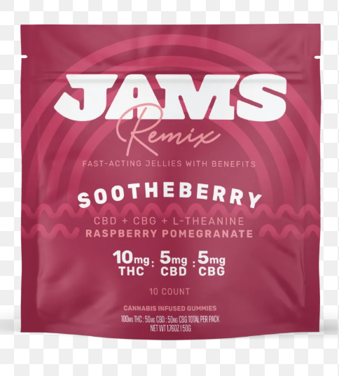 Photograph of product: JAMS | 100mg 2:1:1 Jellies Fast Acting Remix Gummies 20 Pack | Sootheberry