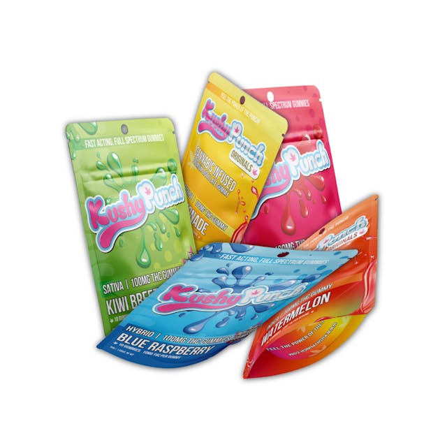 Photograph of product: Kiwi Breeze Gummies- 100mg- Kushy Punch - 