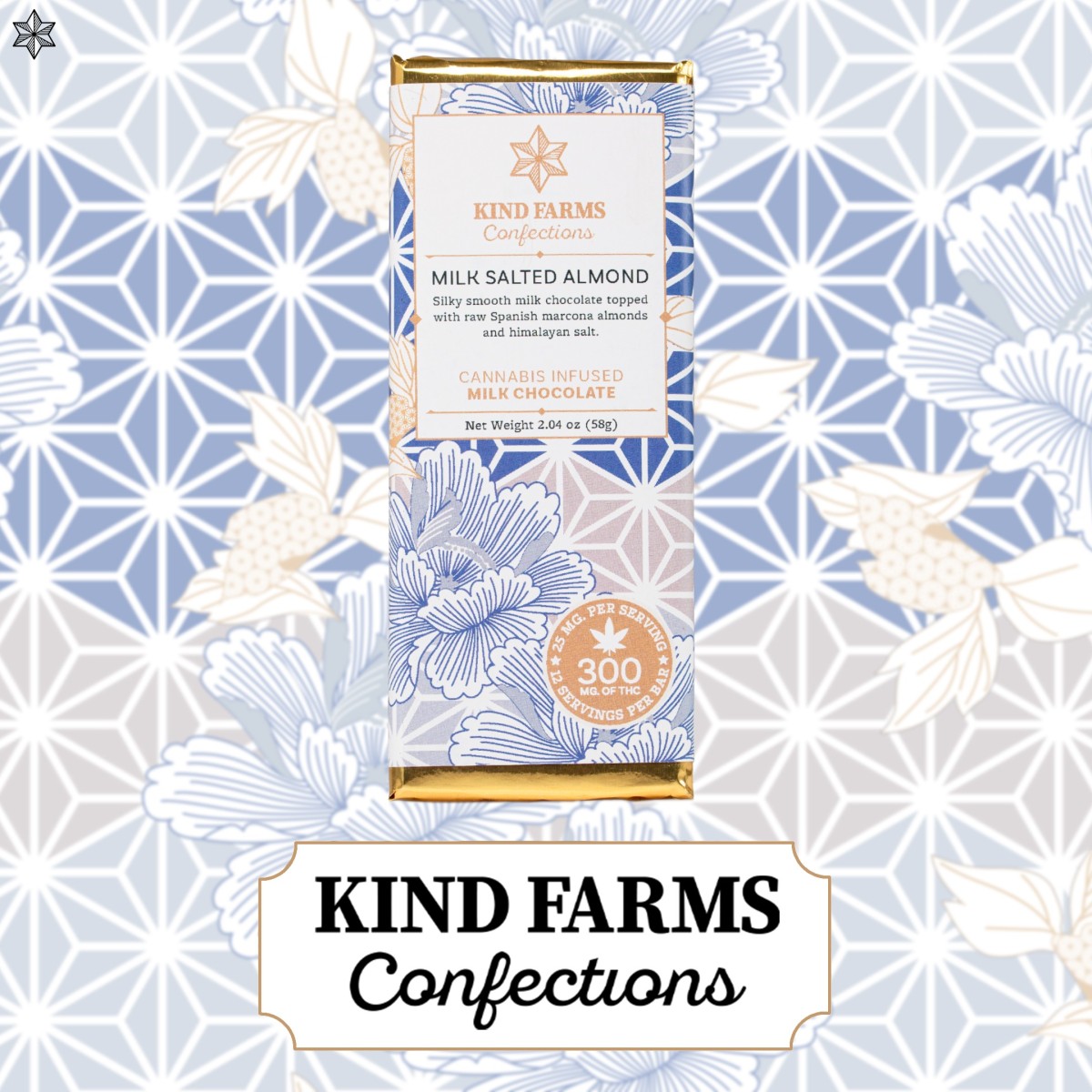 Photograph of product: Kind Farms | Milk Salted Almond | 300MG Choc Bar