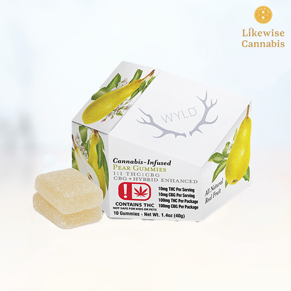 Photograph of Product: 10-PACK 300MG THC 100MG CBG PEAR 1:1 THC/CBG GUMMIES