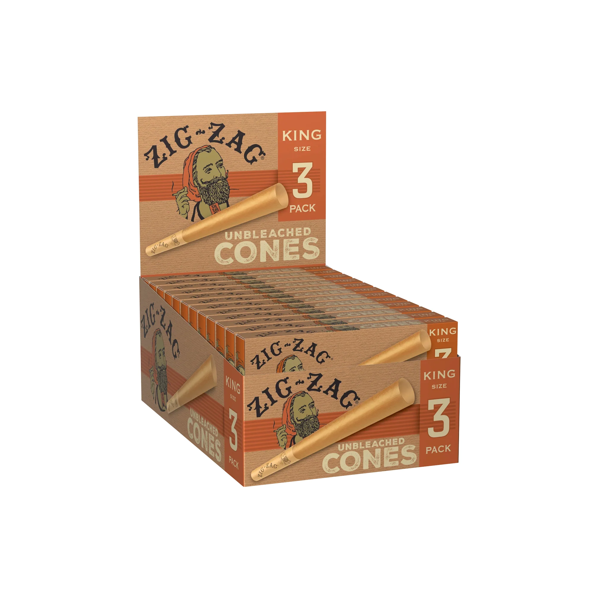 Photograph of product: Zig-Zag King Size 3 Pack Ubleached Cones
