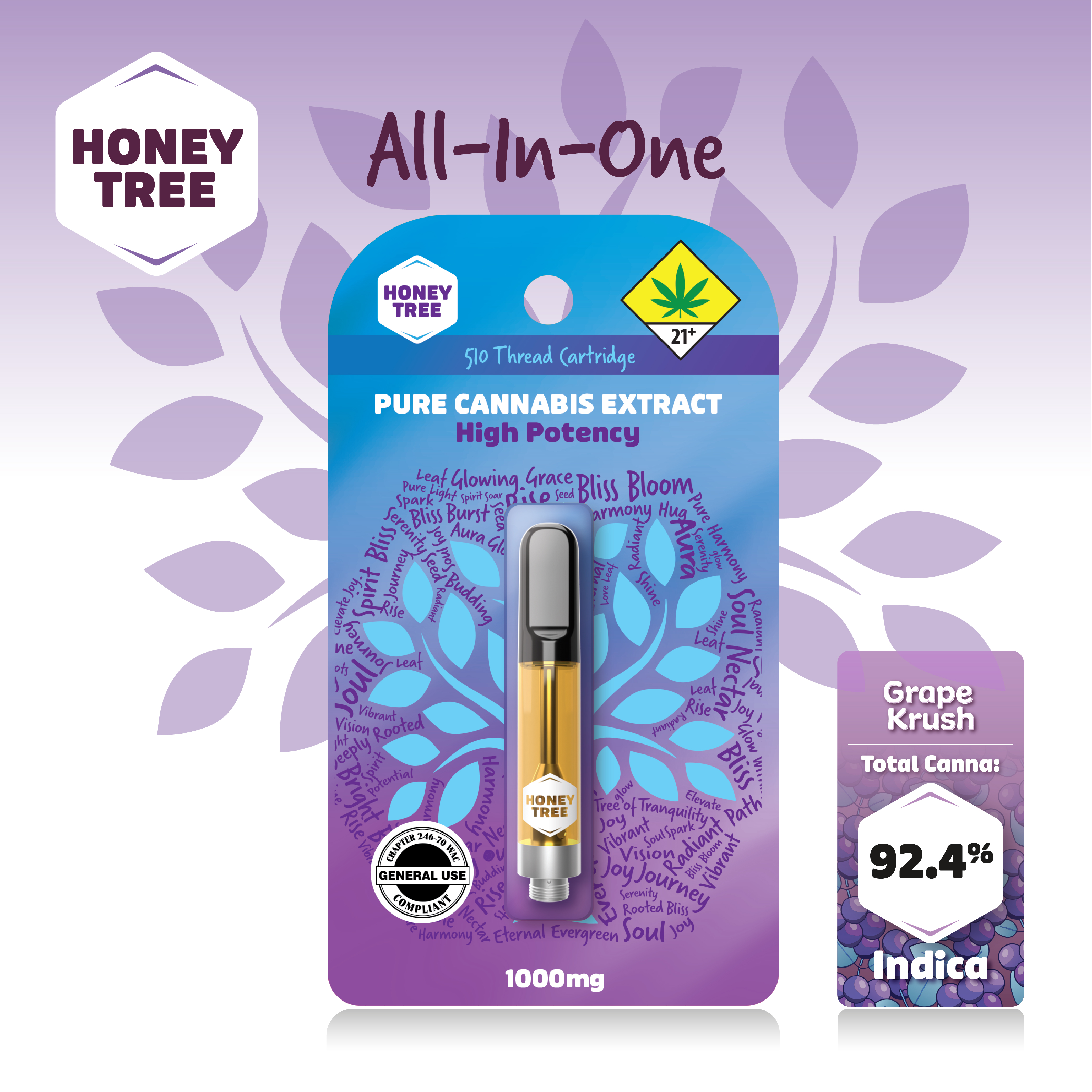 Photograph of product: Honey Tree | Grape Krush | Cartridge | Flavored High Potency Pure Oui'd Extract | 1g | Oui'd