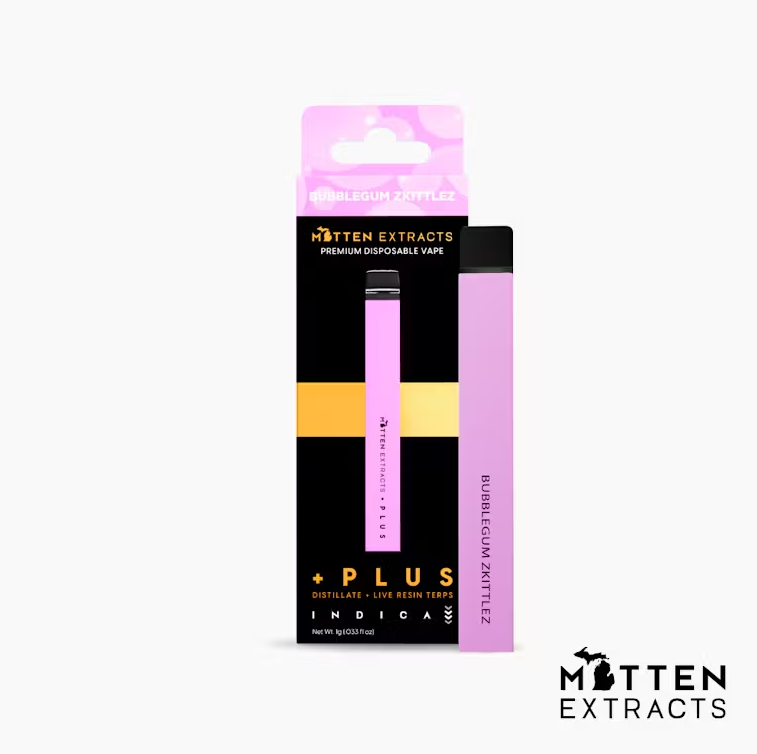 Photograph of product: Mitten + PLUS - Disposable 1g - Bubblegum Zkittlez - Oui'd