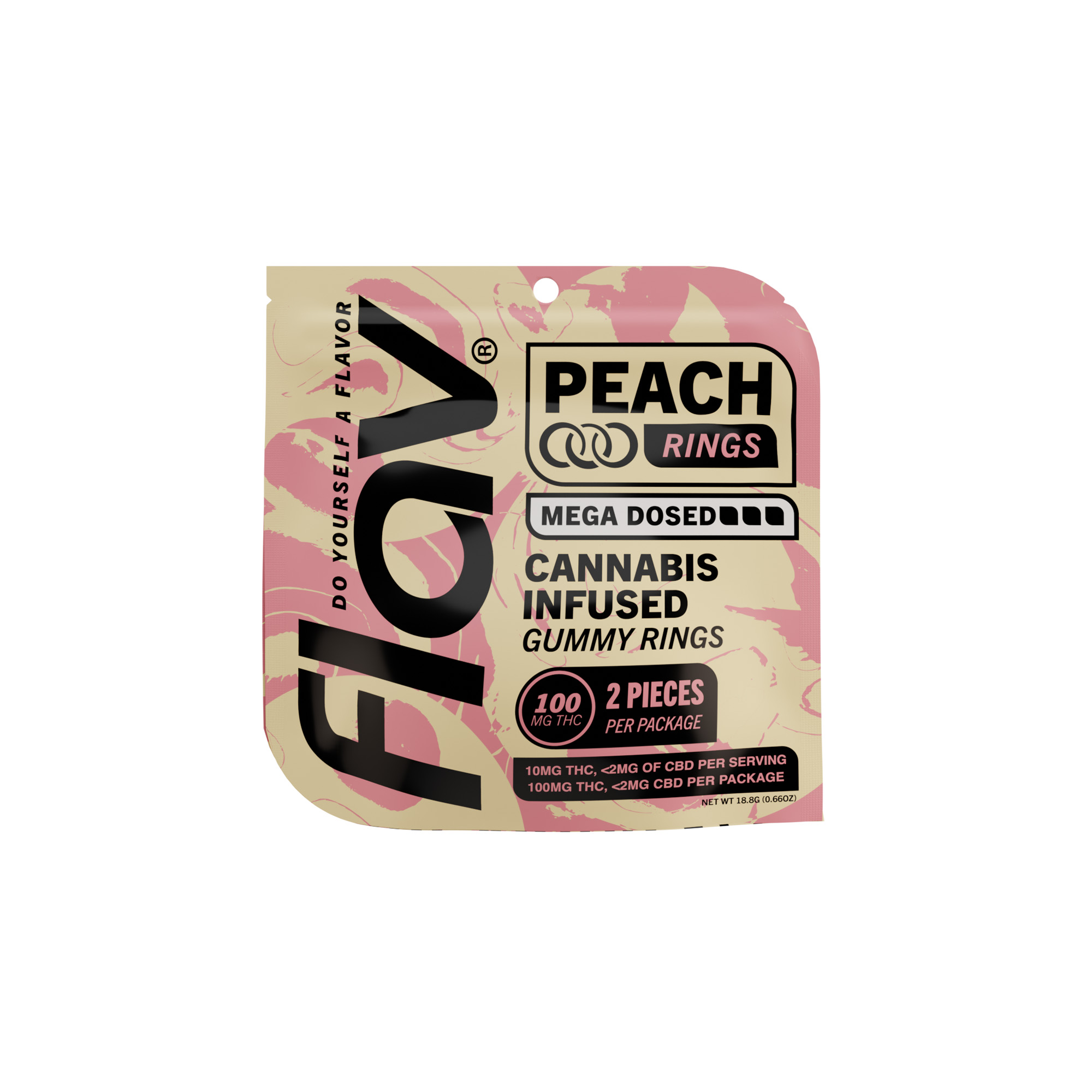 Photograph of product: Flav | Peach Mega Rings | 2pk Gummies | 100mg