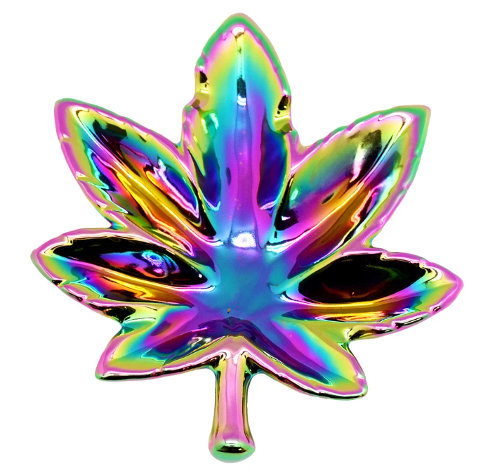 Photograph of product: Hemp Leaf Rainbow Iridescent Ashtray