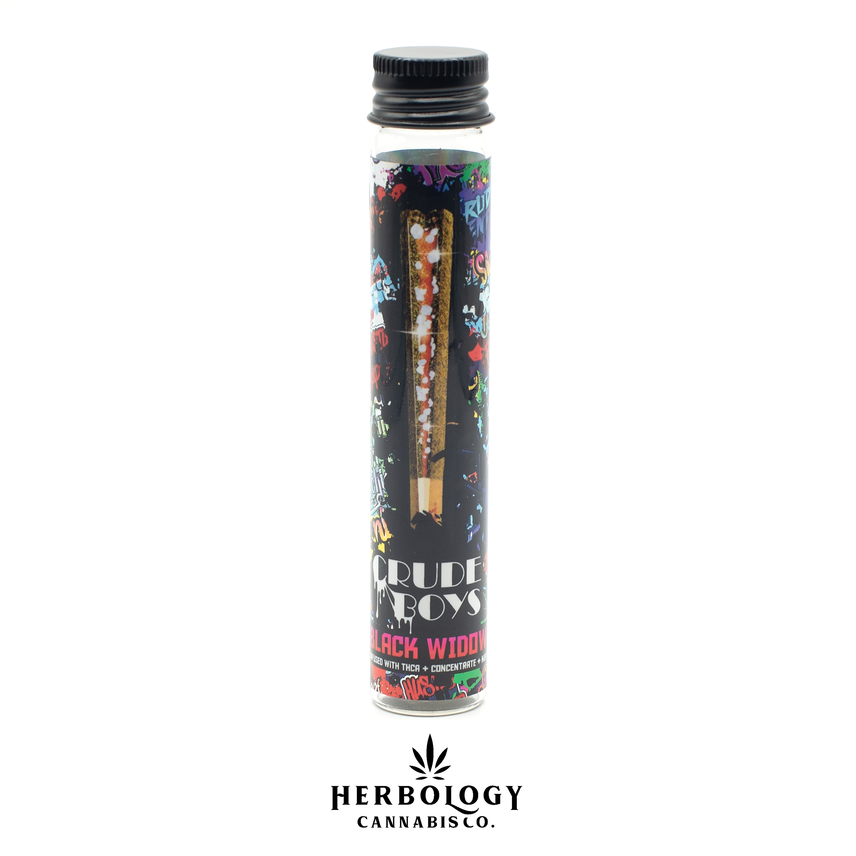 Photograph of product: Crude Boys | Infused Pre-Roll | Black Widow | Rainbow Delight | 1.3g