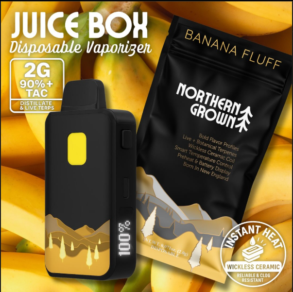 Photograph of product: Banana Fluff Juice Box Disposable