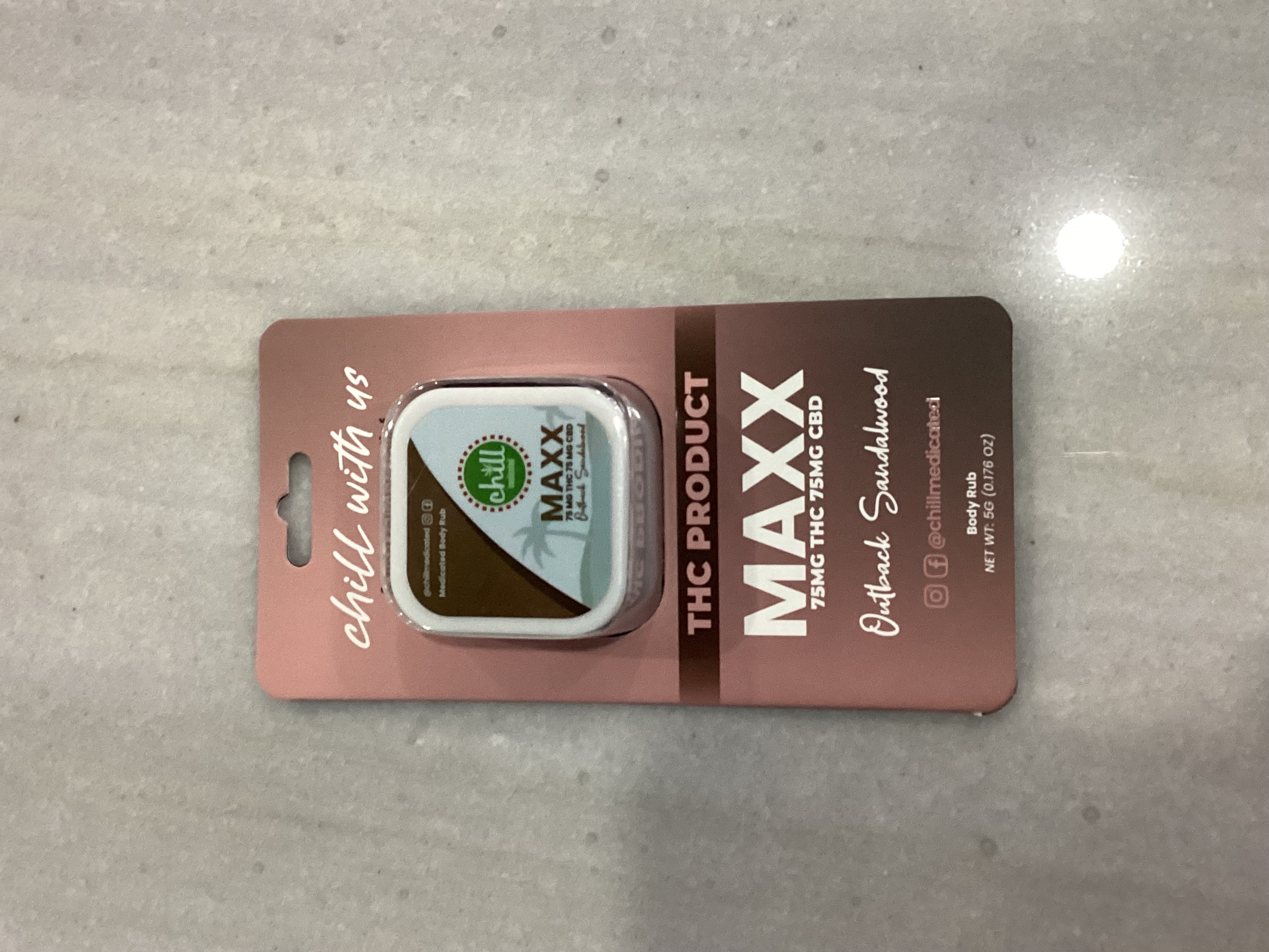 Photograph of product: CHILL MEDICATED | CHILL TO GO | OUTBACK SANDALWOOD MAXX BODY RUB 75MG TH-oui: 75MG CBD