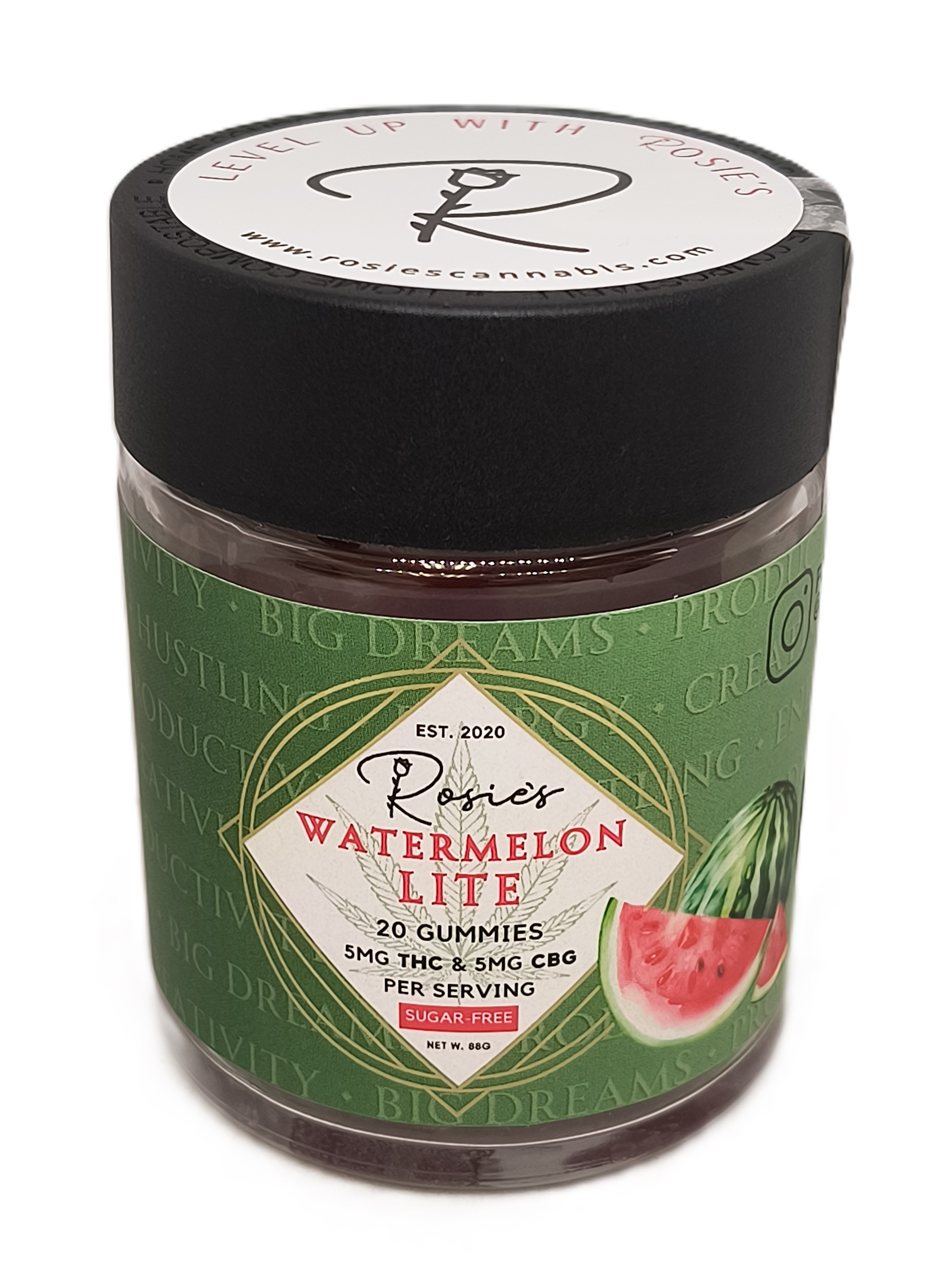 Photograph of Product: Sugar-Free Watermelon Gummies | 100mg THC | Rosie's Confections