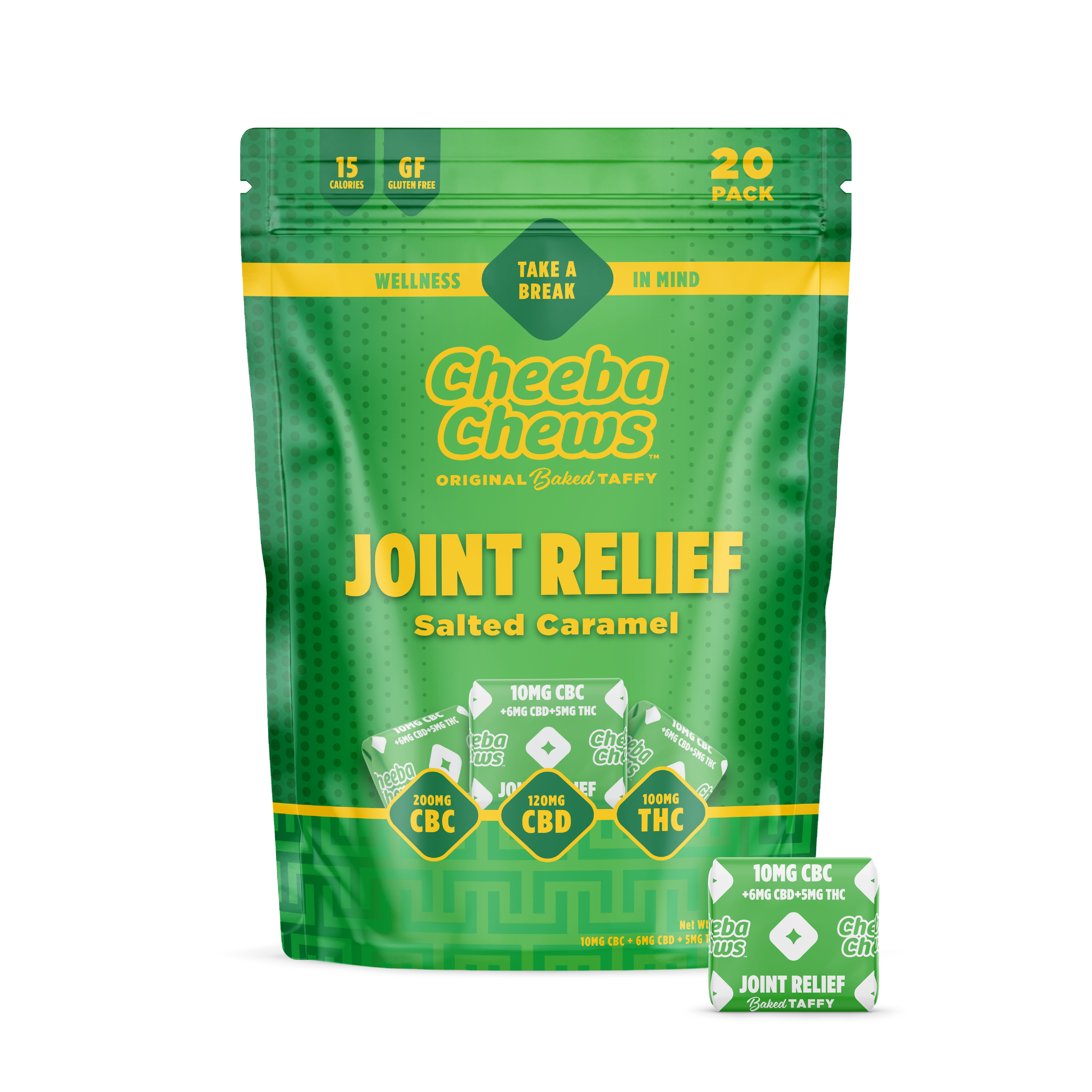 Photograph of product: Cheeba | Taffy 20 PK | Caramel | Joint Relief | 100mg