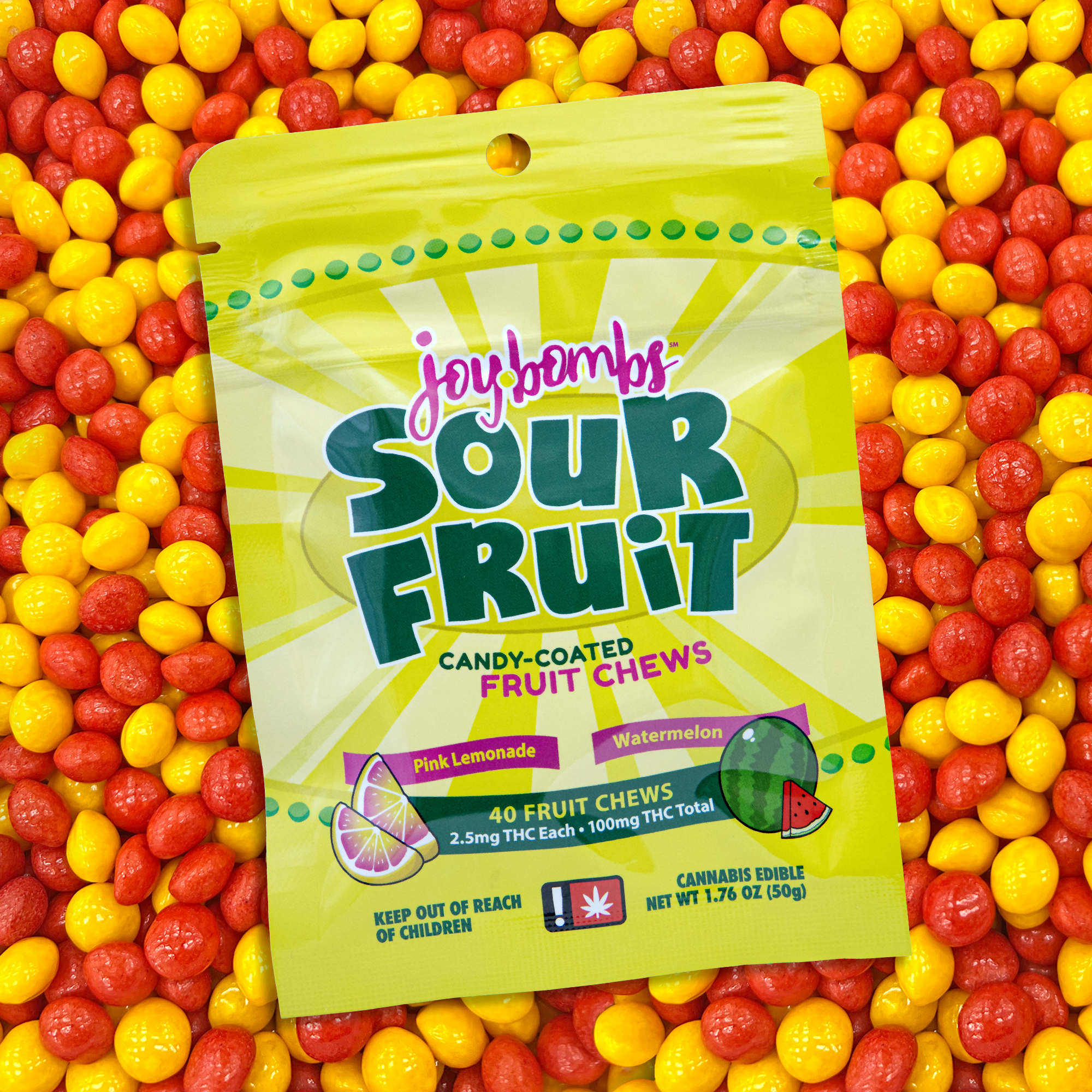 Photograph of product: Candy Coated Chews | Sour Fruit | 40 x 2.5mg