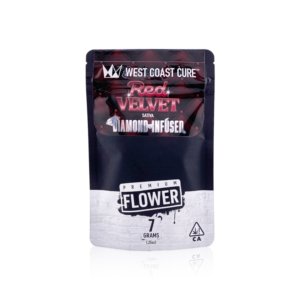 Photograph of product: WEST COAST CURE - Flower - Red Velvet - Diamond Infused - 7G