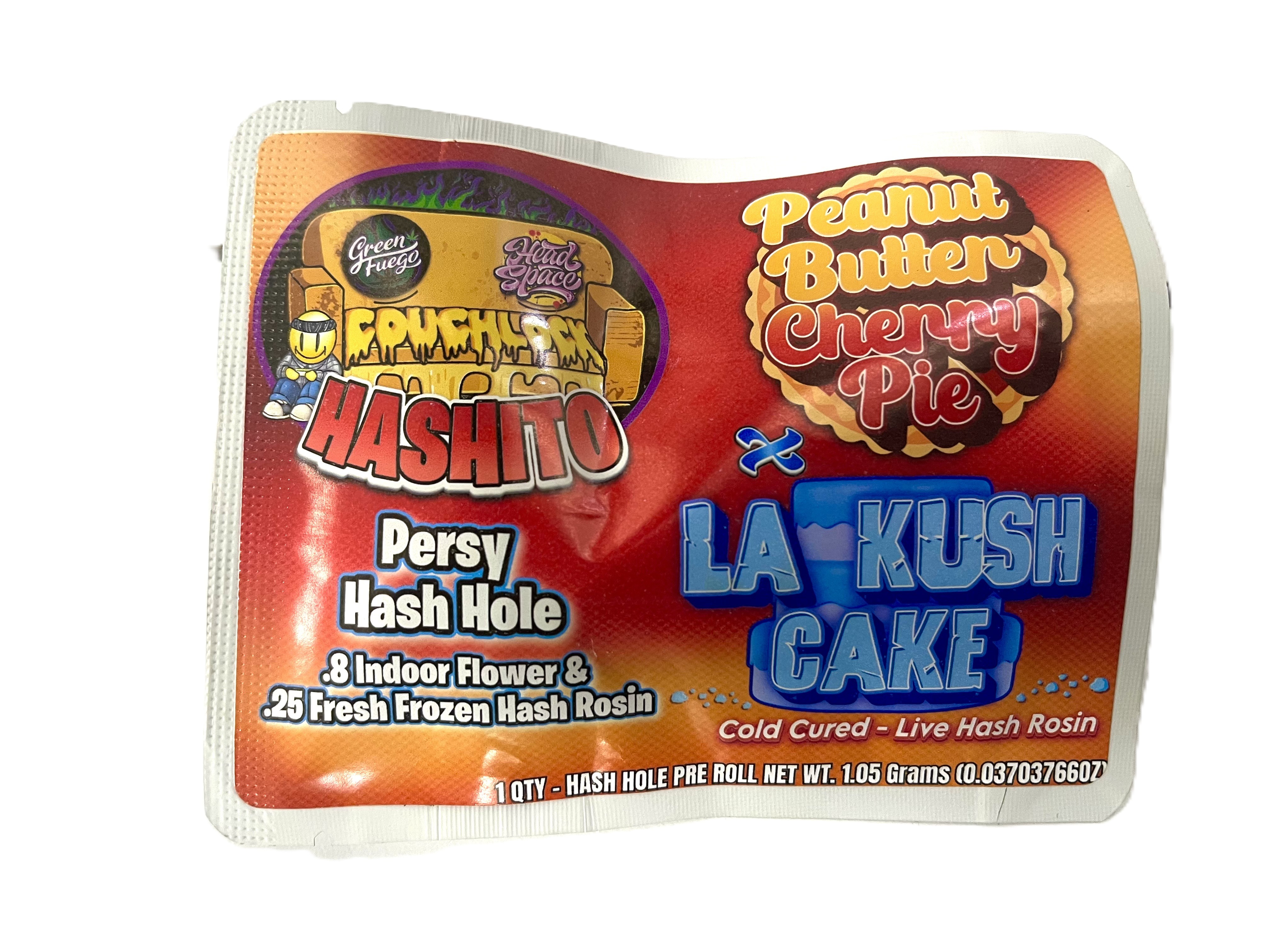 Photograph of product: Peanut Butter Cherry Pie x LA Kush Cake Pre-Roll | 1g | au chocolatito