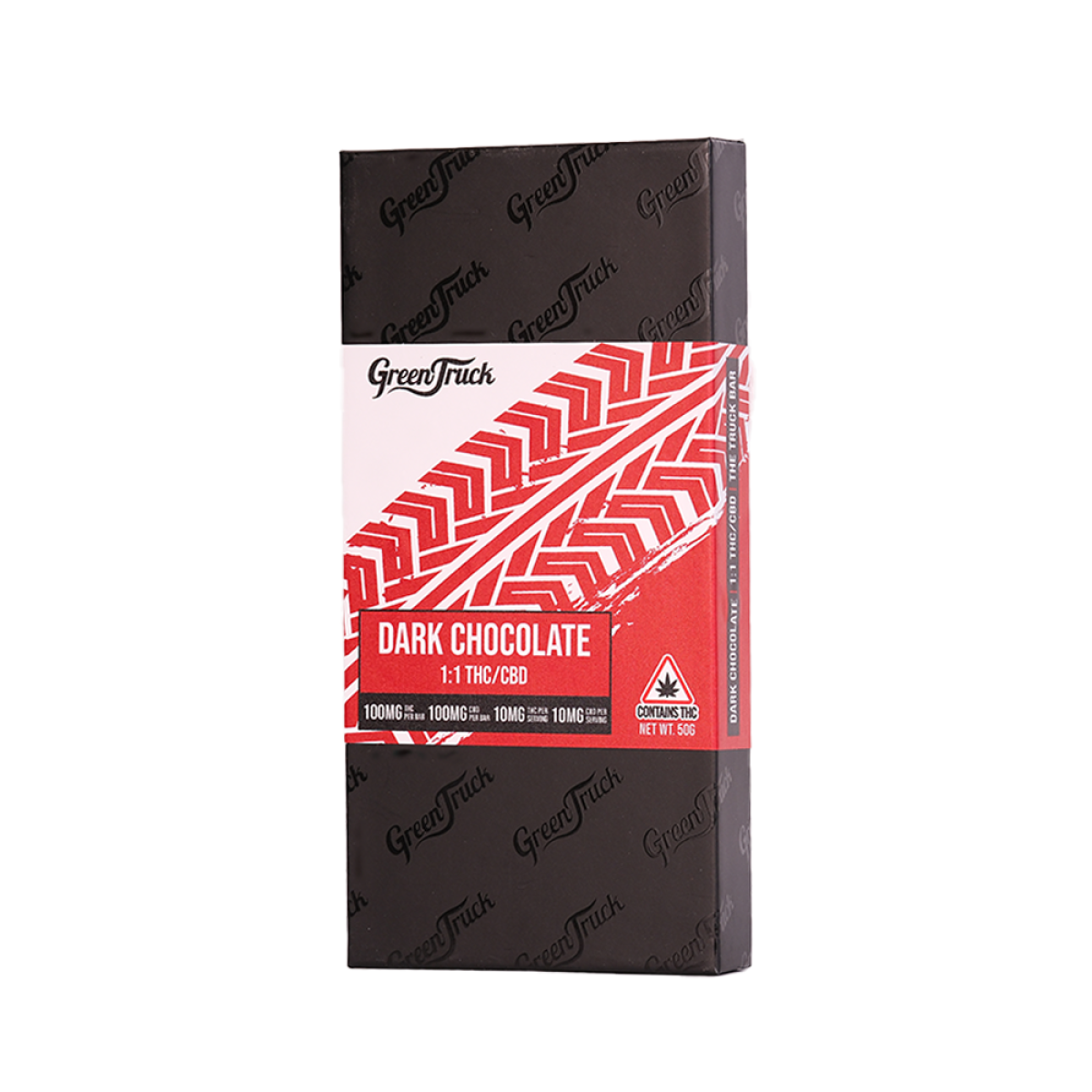 Photograph of product: Green Truck - Dark Chocolate 1:1 - 100mg TH-oui 100mg CBD