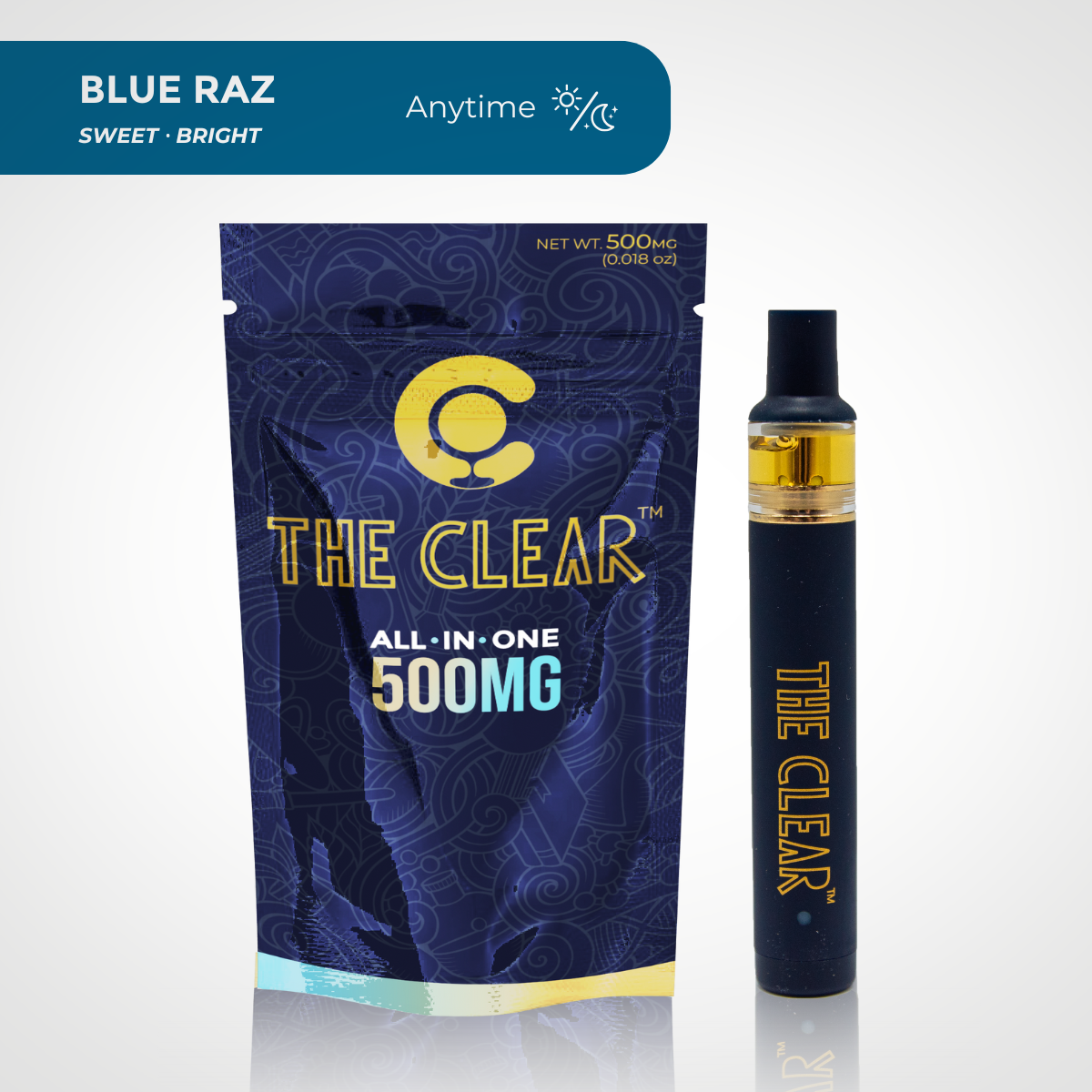 Photograph of product: The Clear All-In-One Blue Raz 500mg