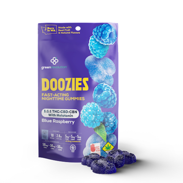 Photograph of product: 1:1:1 Blue Raspberry Nighttime Doozies 10-pack | 150mg