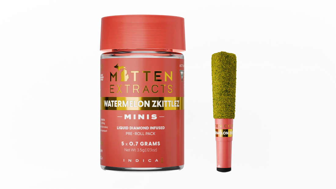 Photograph of product: MITTEN EXTRACTS | WATERMELON Z - INFUSED PRE ROLL 5PK Oui'd