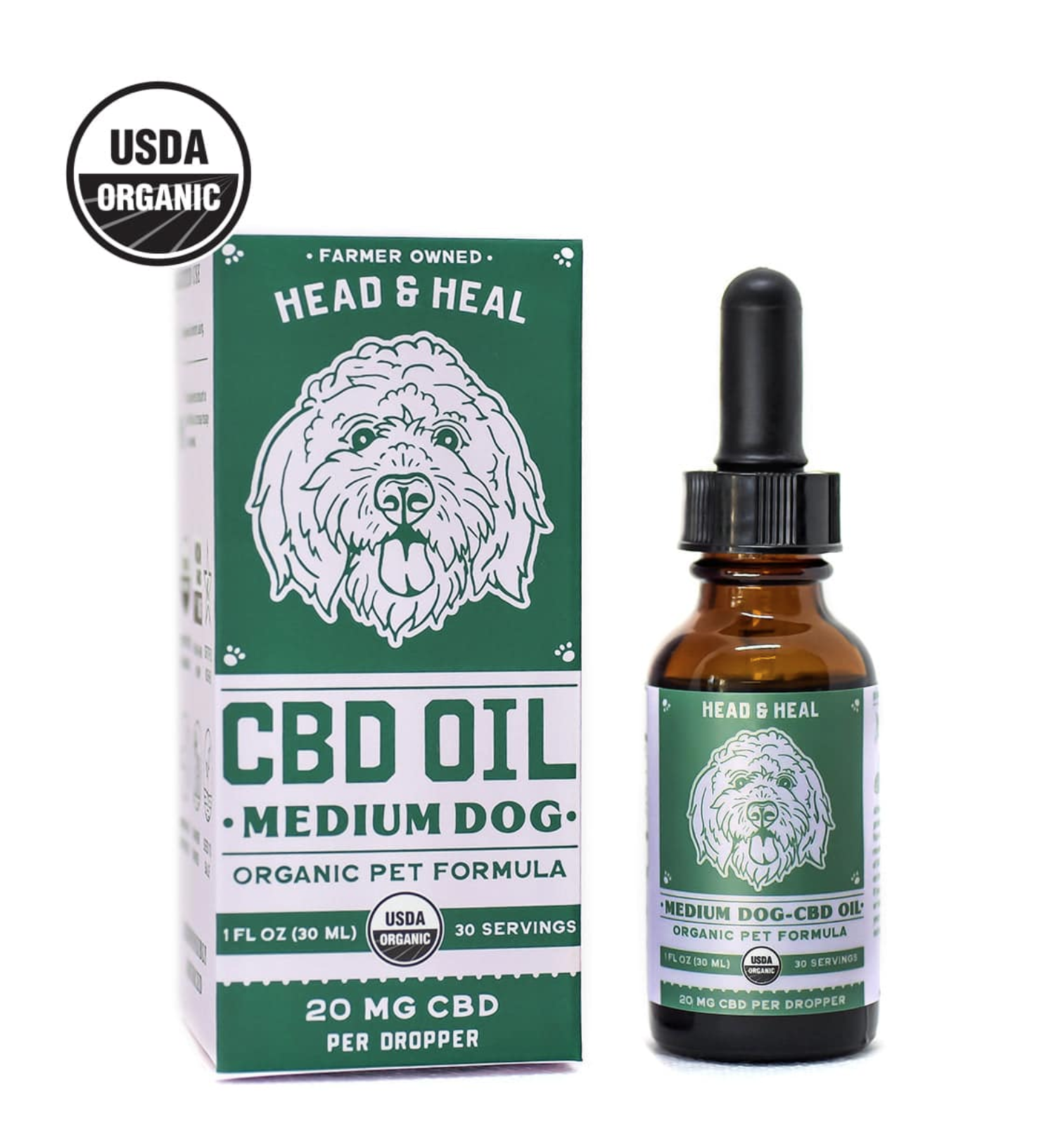 Photograph of product: Head & Heal | Medium Dog CBD Tincture (pet) | Unflavored | 600mg CBD