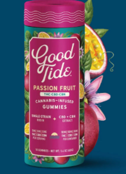 Photograph of product: Good Tide - (I) Rosin Passion Fruit Sleep (1:1:1) Gummies