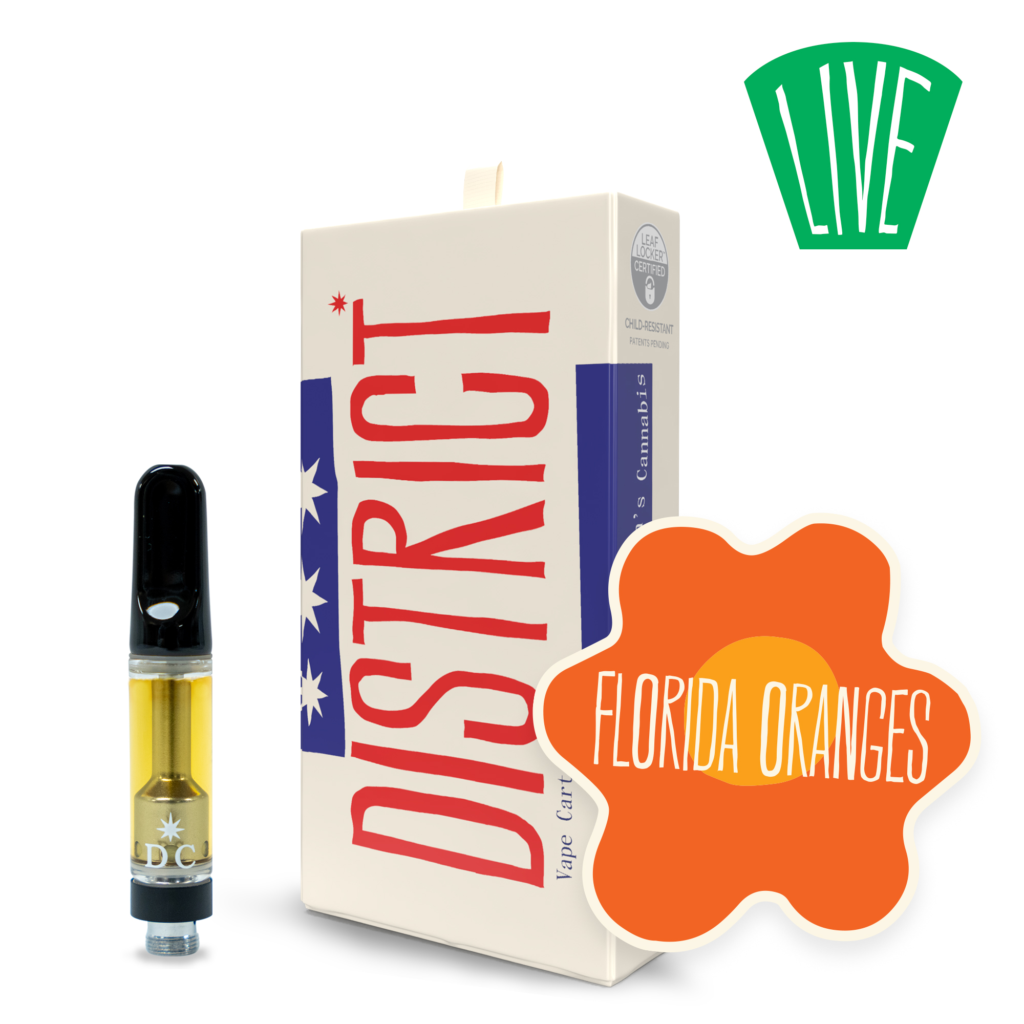 Photograph of product: District Oui'd | Live Resin Vape Cartridge | Florida Oranges | 500mg
