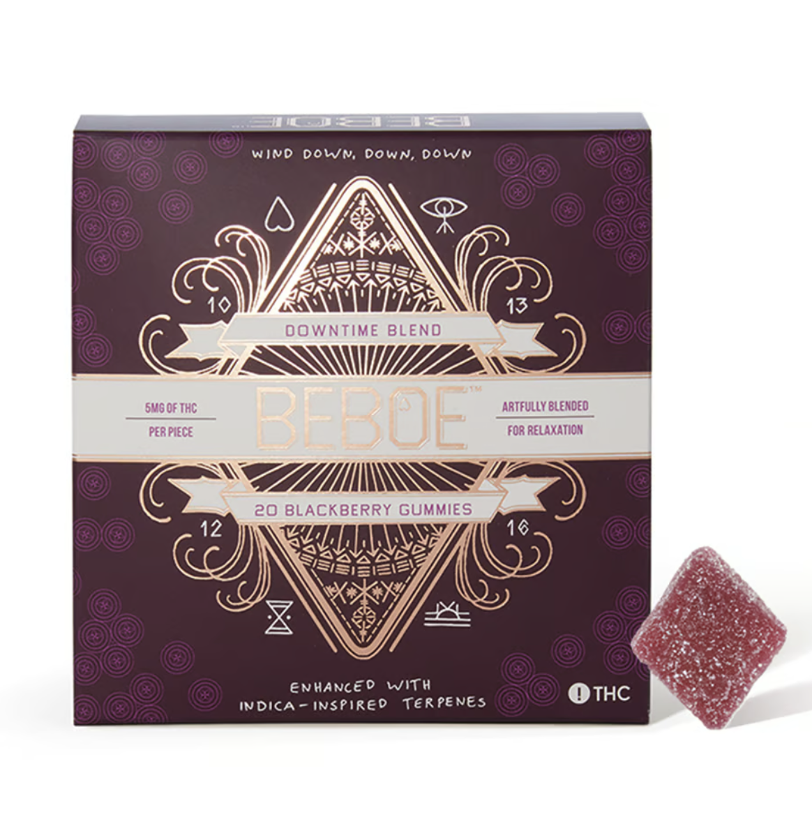 Photograph of product: Beboe | Downtime Blackberry | Gummies | 1:1 TH-oui:CBD | 20pk/100mg