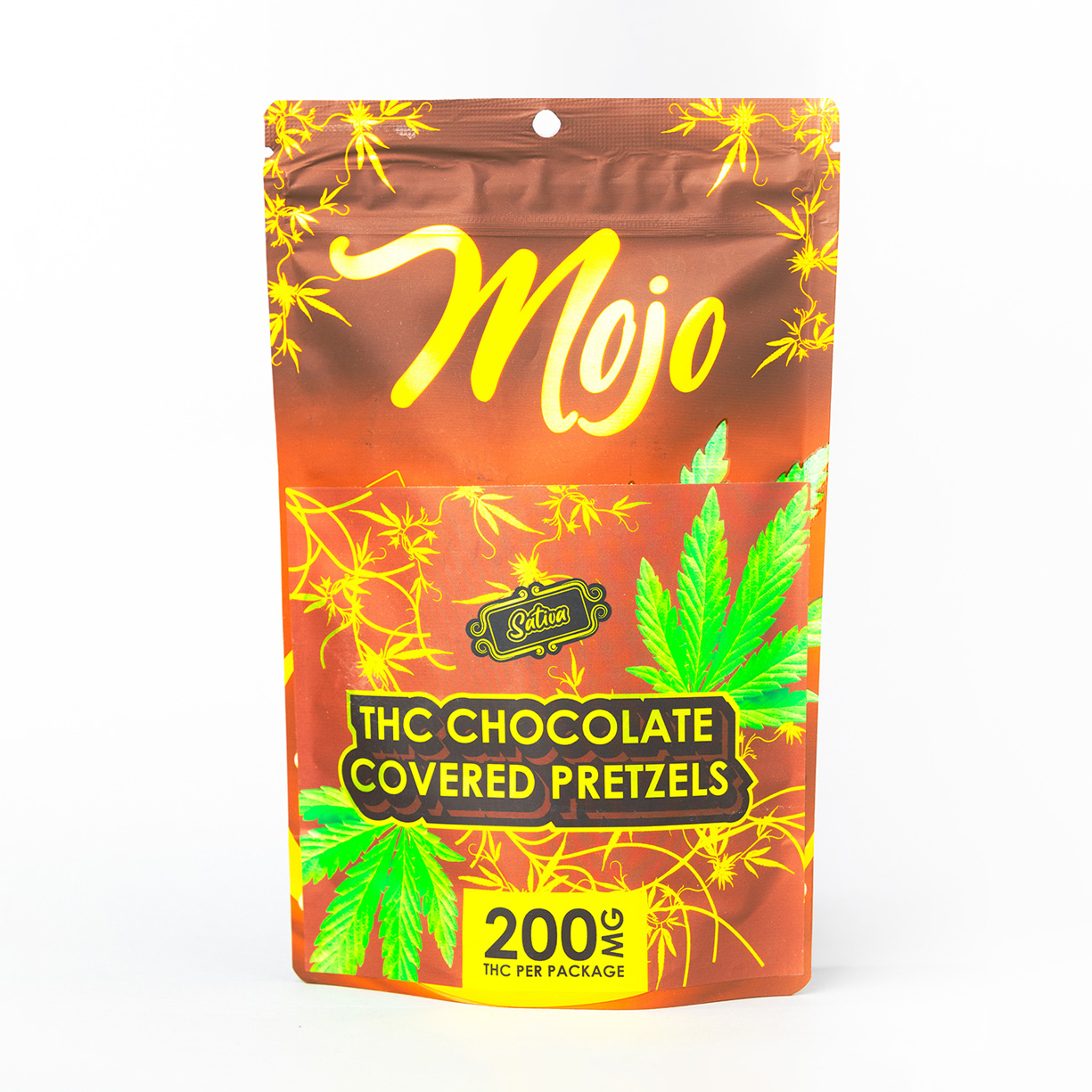 Photograph of product: Mojo 200mg Chocolate Covered Pretzels