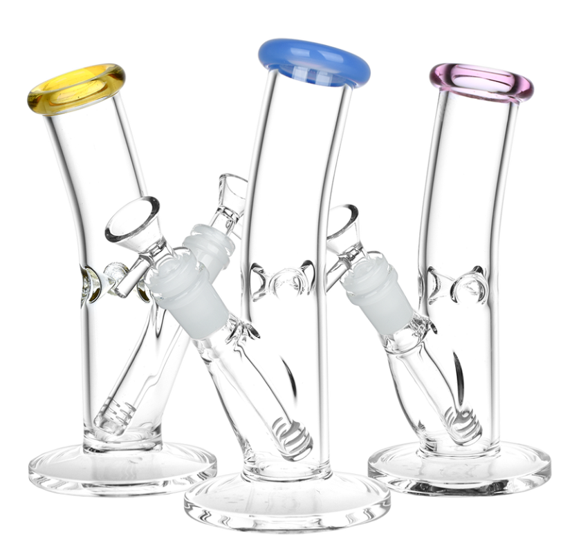 Photograph of product: Classic Bent Neck Straight Tube Glass Water Pipe | Small | 7.75" | 14mm F | Colors Vary
