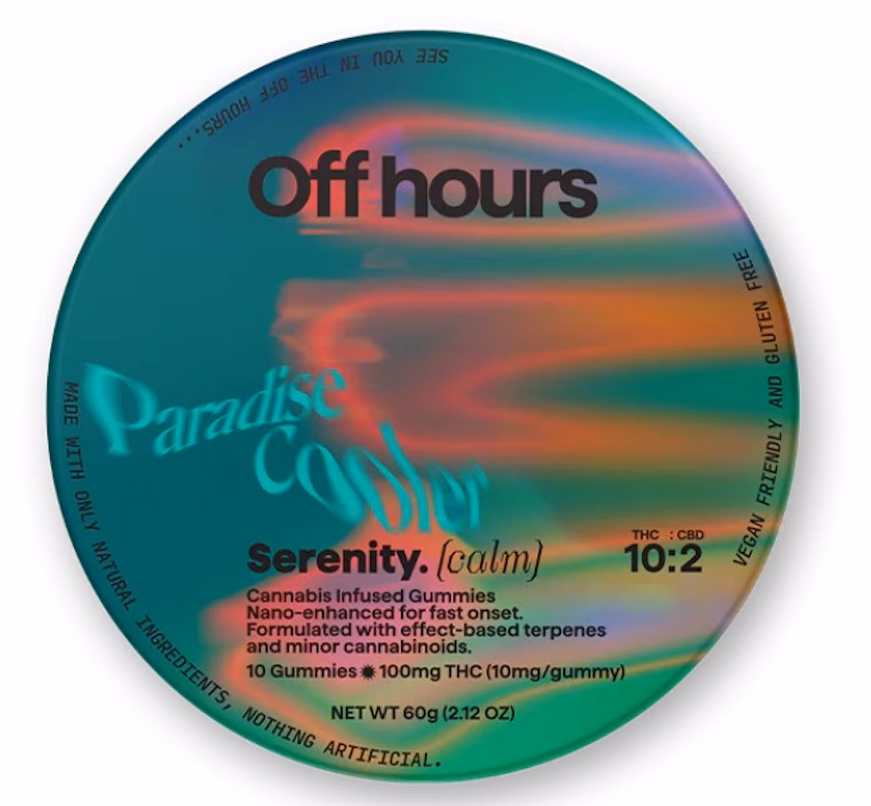 Photograph of product: Off Hours Serenity (Calm) Paradise Cooler Gummies 100mg (10mg TH-oui, 2mg CBD each) 10pk