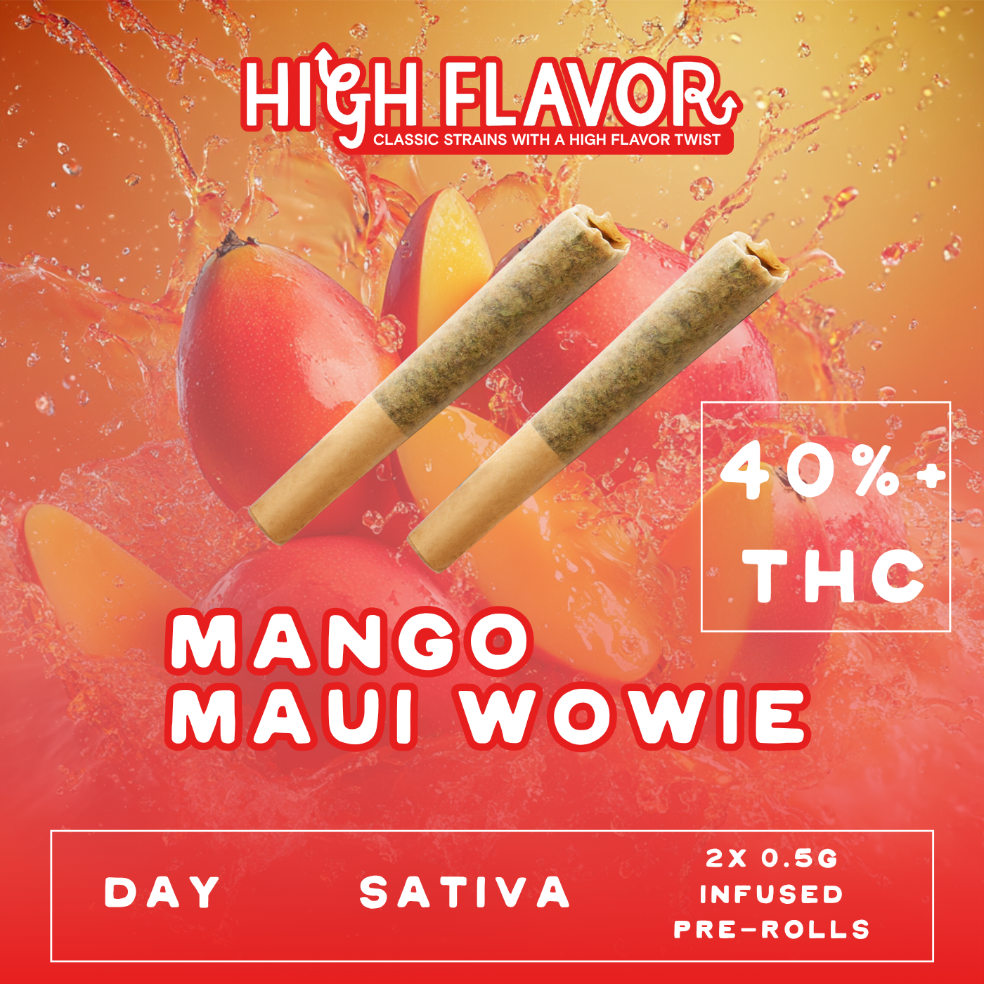 Photograph of product: Mango Maui Wowie | Day I Infused Pre-Roll I .5G 2 Pack