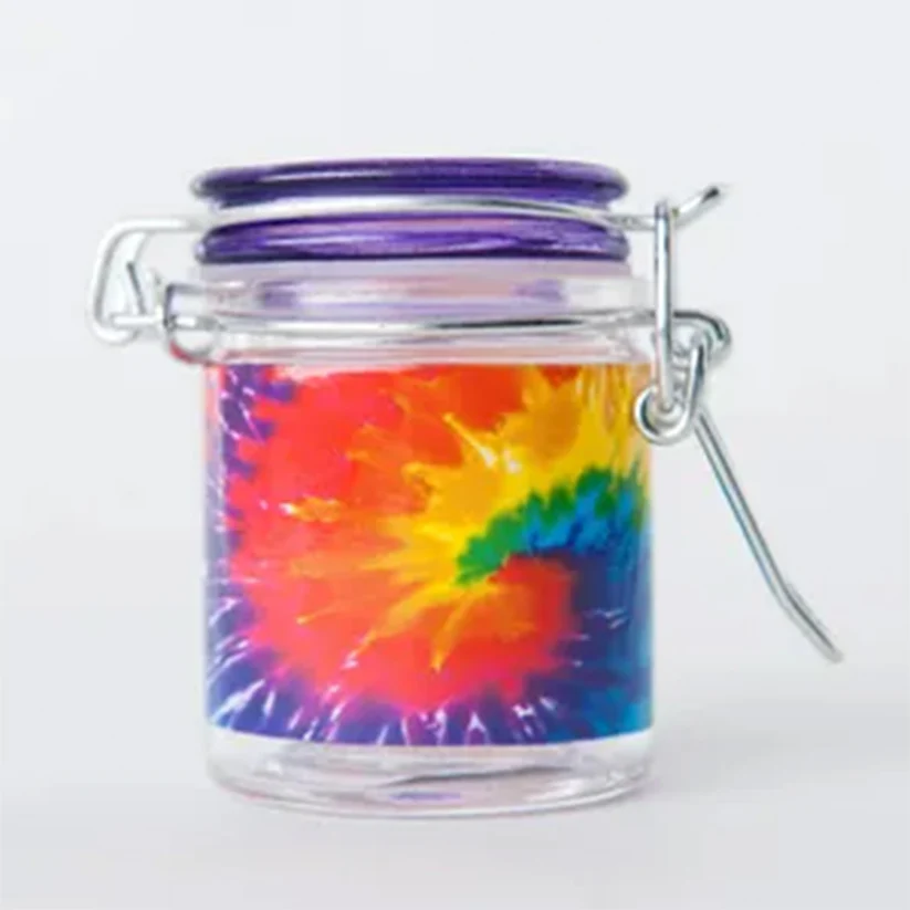 Photograph of product: Glass with Air Tight Closure- Tie Dye Jar - 1.5oz