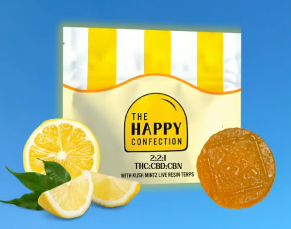 Photograph of product: The Happy Confection Sunset Citron Medium Dose Infused Gems T98 C100 C42 (I) 20 Pack - 00147