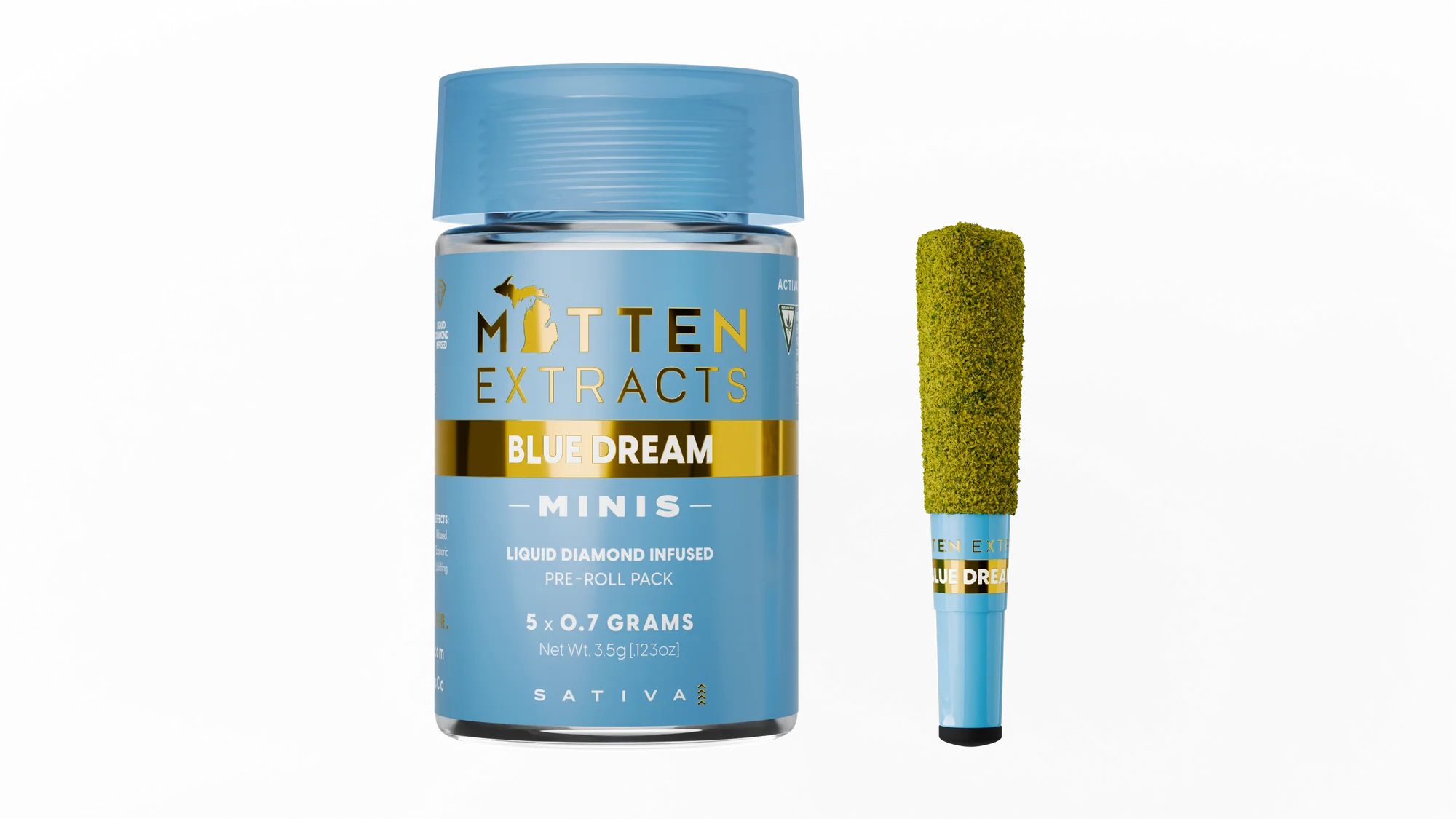 Photograph of product: Mitten Extracts - .7g Infused Mini Preroll 5pk - Blue Dream Oui'd