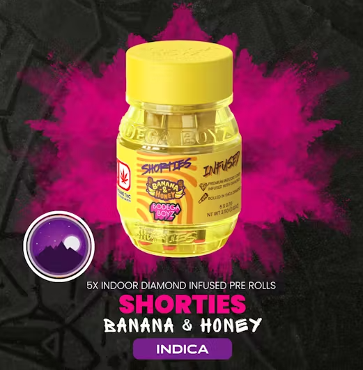Photograph of Product: Bodega Boyz | Banana & Honey | Shorties | Diamond Infused Pre-Roll 5pk | 3.5g