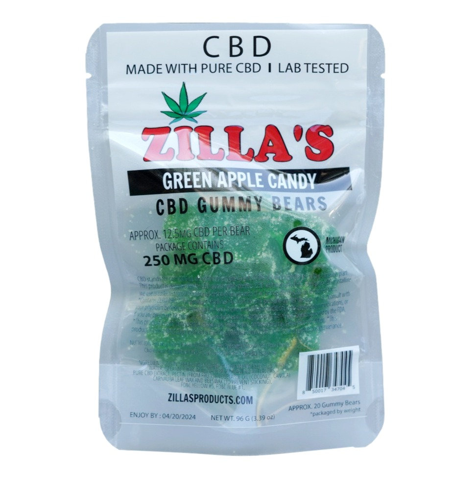 Photograph of product: Zilla's CBD Gummy Bears 250mg Green Apple