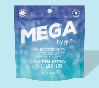 Photograph of product: E101 | Gron | Blue Razzleberry MEGA | Daytime Oui'd | 100mg | 1:1 CBG:TH-oui
