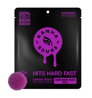 Photograph of product: KANHA SOUR BERRY BLISS LIVE ROSIN 10PK GUMMIES 100MG