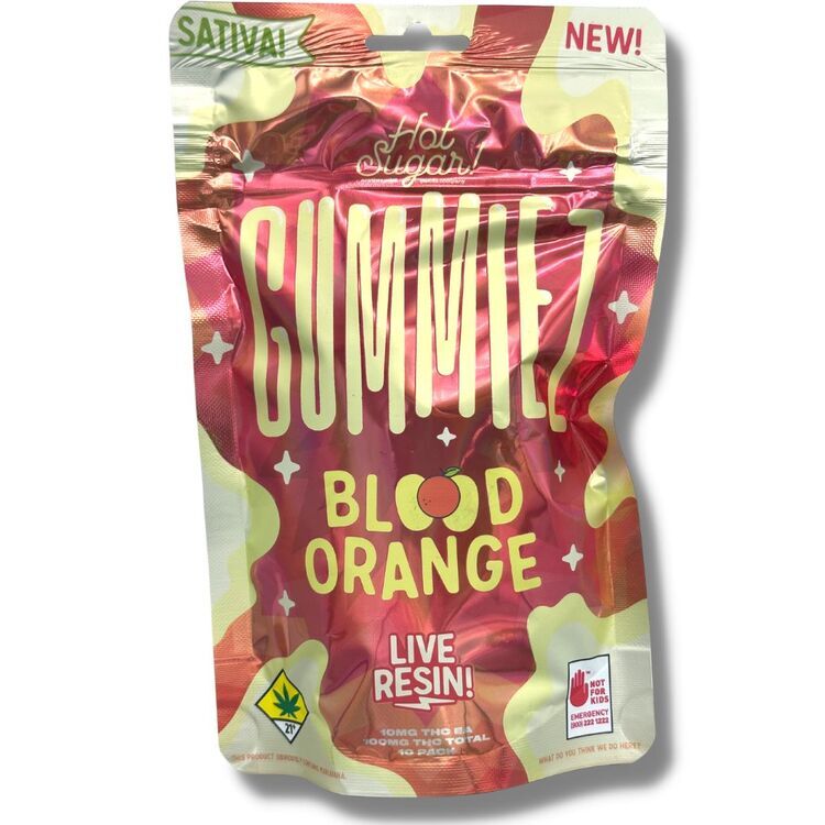 Photograph of product: Blood Orange Oui'd Gummiez 10pk/100mg Live Resin Infused Fruit Gummiez Solid Edibles 2.29oz (Hot Sugar)