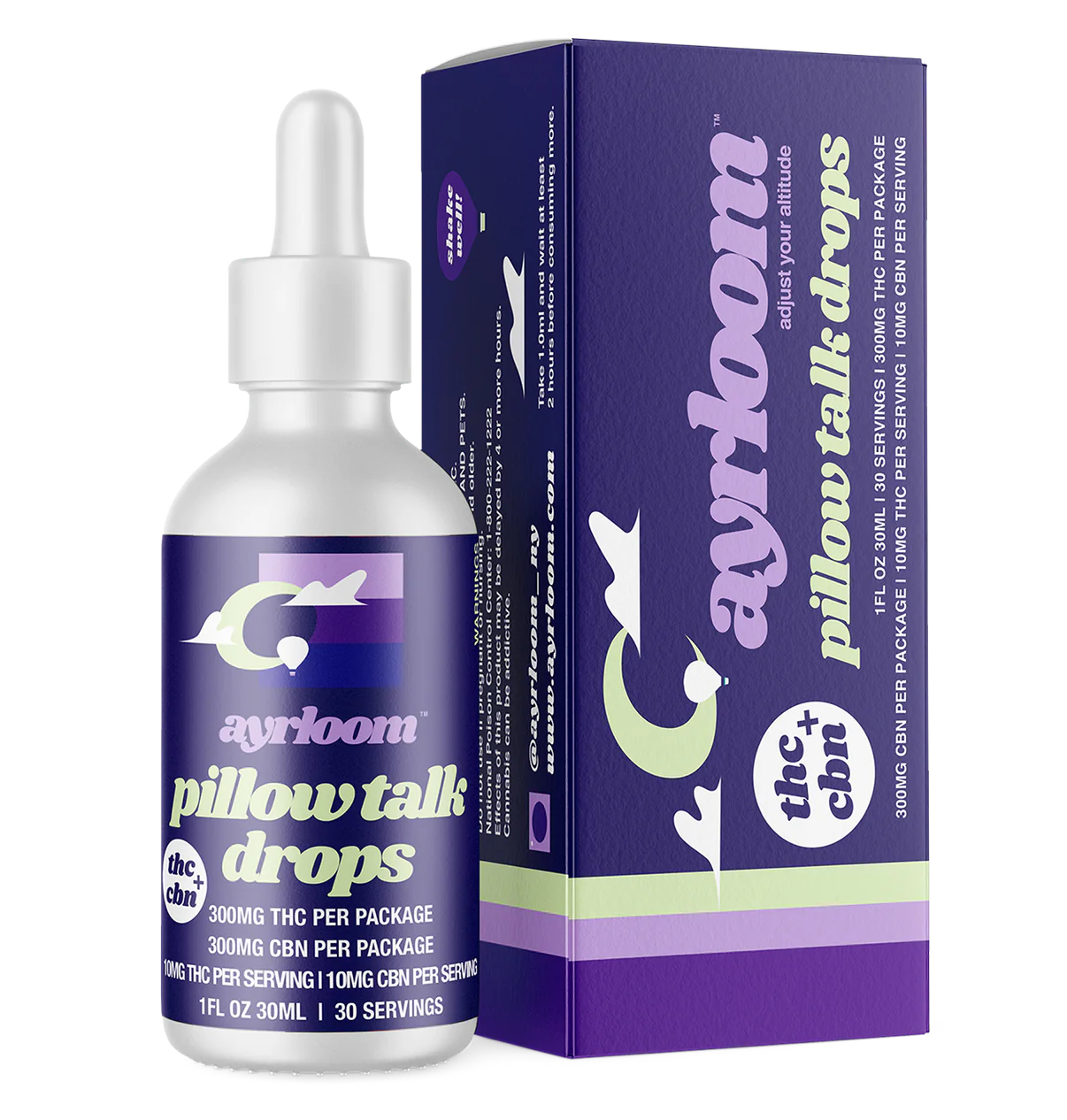 Photograph of product: Ayrloom | Pillow Talk Drops | 1:1 | 300MG TH-oui : 1500MG CBN