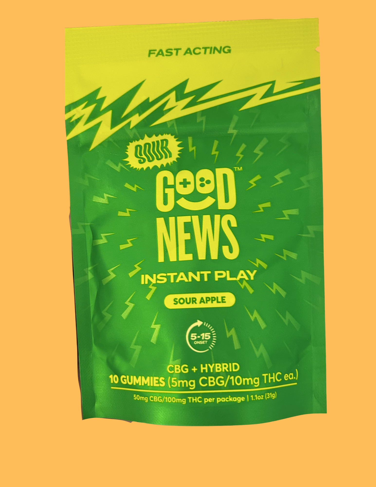 Photograph of product: Good News | Instant Play Sour Apple CBG 2:1 Gummies | 10pk 100mg