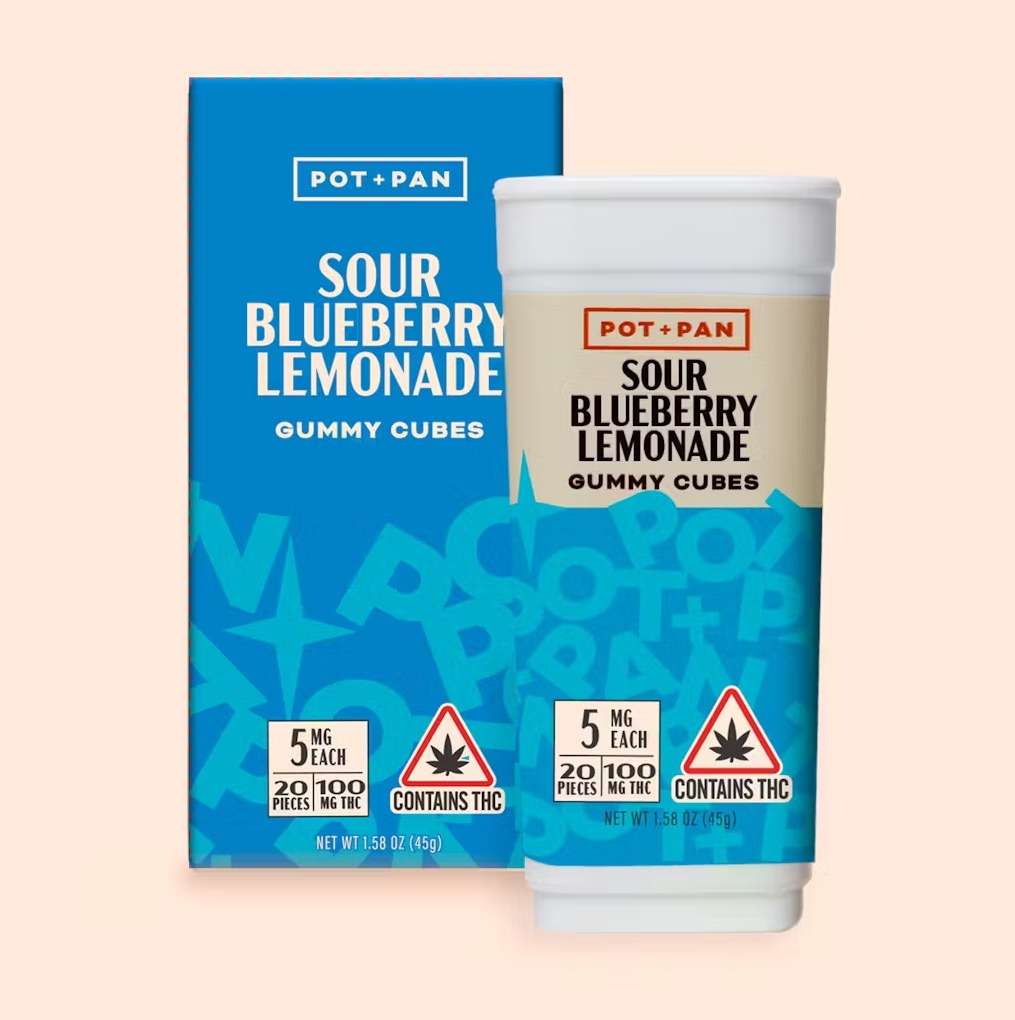 Photograph of product: P+P | Sour Blueberry Lemonade Gummy Cubes | 100MG Total
