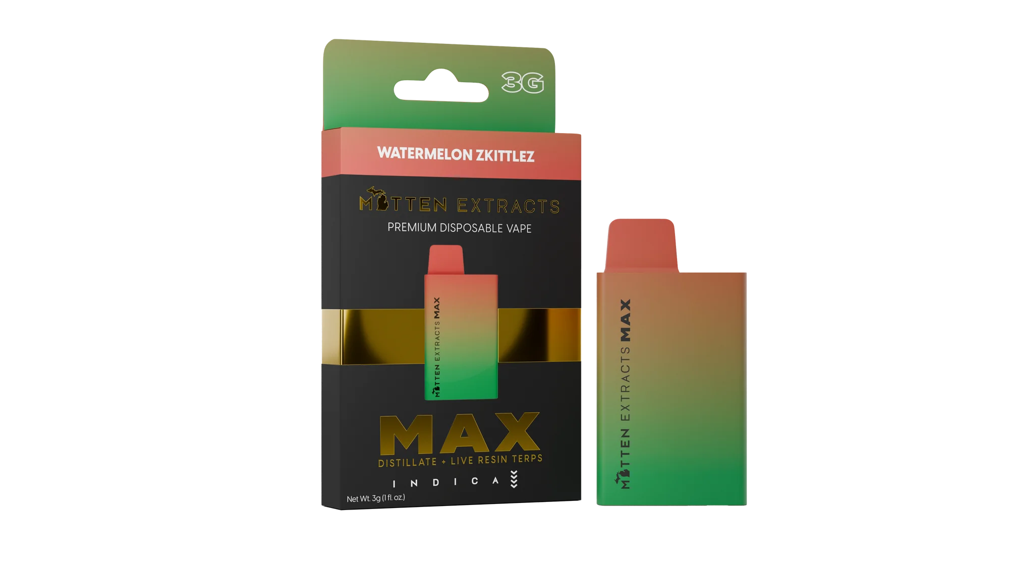 Photograph of product: Mitten Extracts - 3g Disposable Vape - Watermelon Zkittlez Oui'd