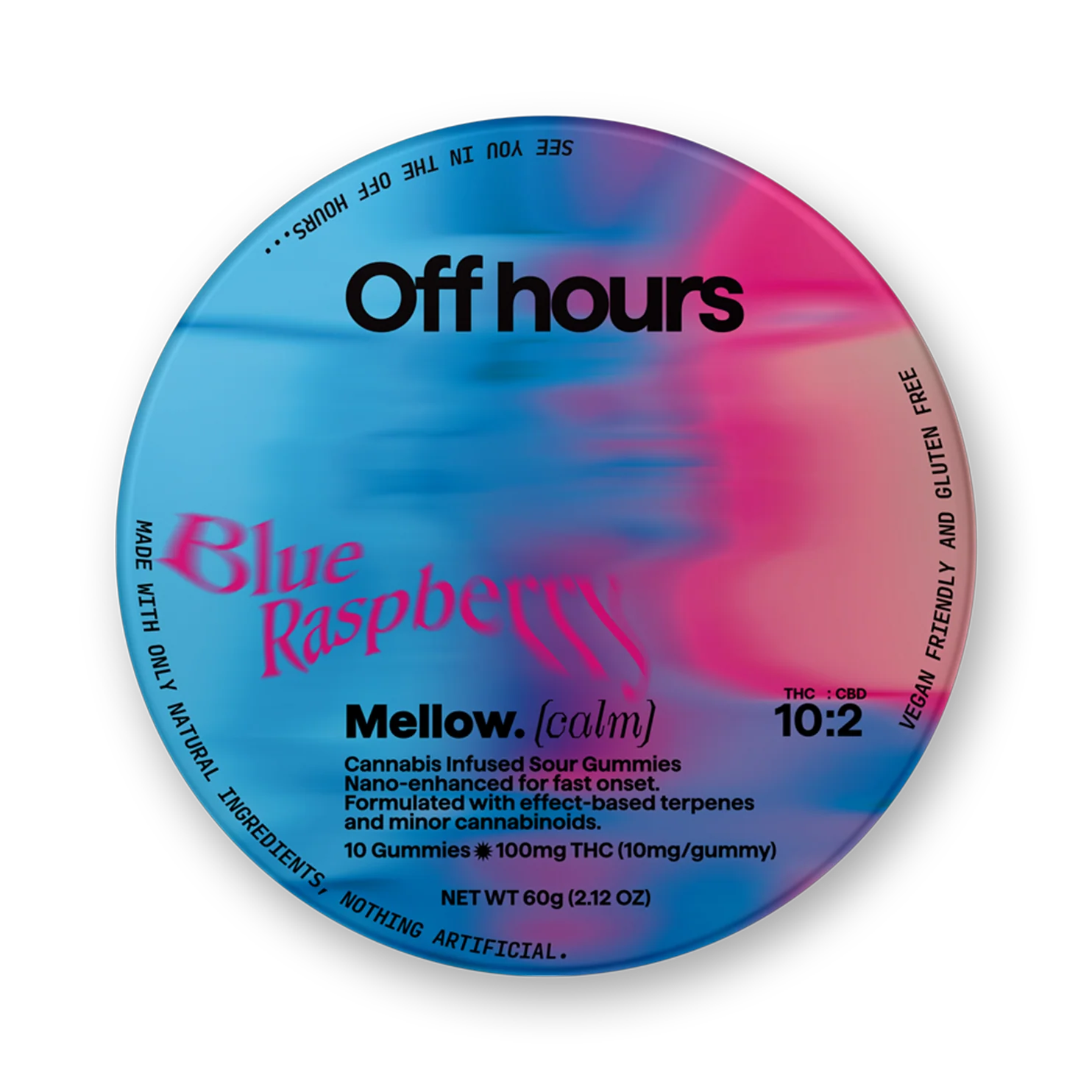 Photograph of product: Off Hours Mellow Blue Raspberry 10pk 10mg Gummies