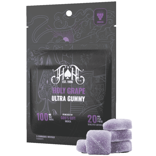 Photograph of product: Heavy Hitters Holy Grape Ultra Gummy 20MG Per Piece/100MG Per Pouch-Oui'd