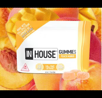 Photograph of product: IN HOUSE Gummies 100mg: Peach Mango 10pc