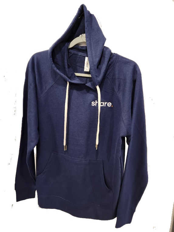 Photograph of product: Navy Blue Share. Hoodie