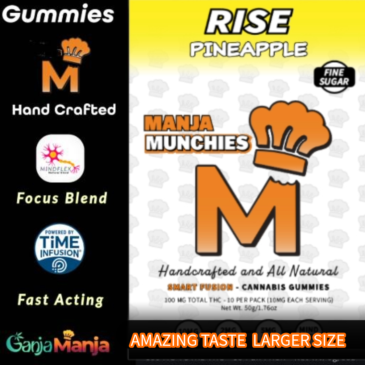 Photograph of product: Manja Munchies | Edibles | Rise Pineapple | 10pk/100mg