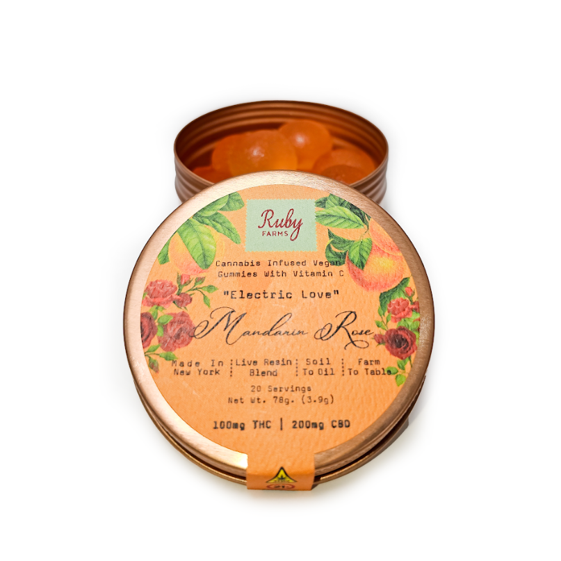 Photograph of product: Ruby Farms | Mandarin Rose "Electric Love" | Live Resin Gummies | 20pk | 100mg