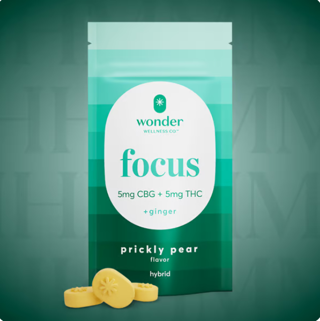 Photograph of product: Wonder | Focus: Prickly Pear 1:1 TH-oui:CBG | Edible 20pk | 100mg