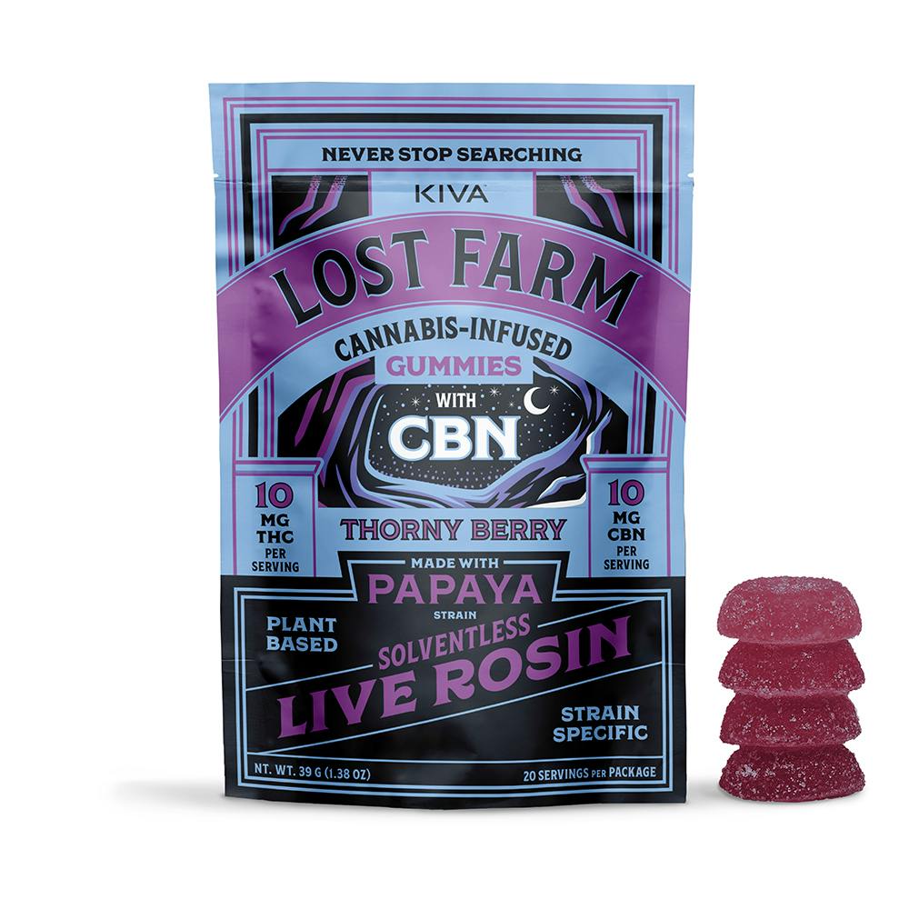 Photograph of product: Lost Farm Thorny Berry 2:1 200mg TH-oui/CBN Live Resin Gummies Rec