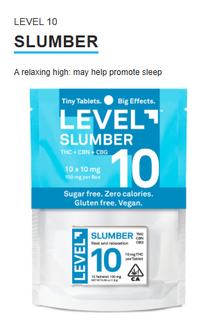 Photograph of product: LEVEL - Capsules - Slumber - 10 - TH-oui:CBN:CBG - 10PK - 100MG